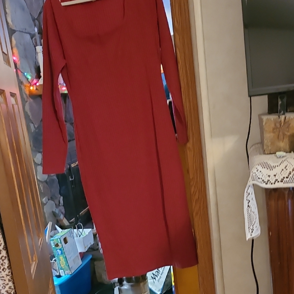 Source Unknown Classic Rosy Wine Color Long Sleeve Dress